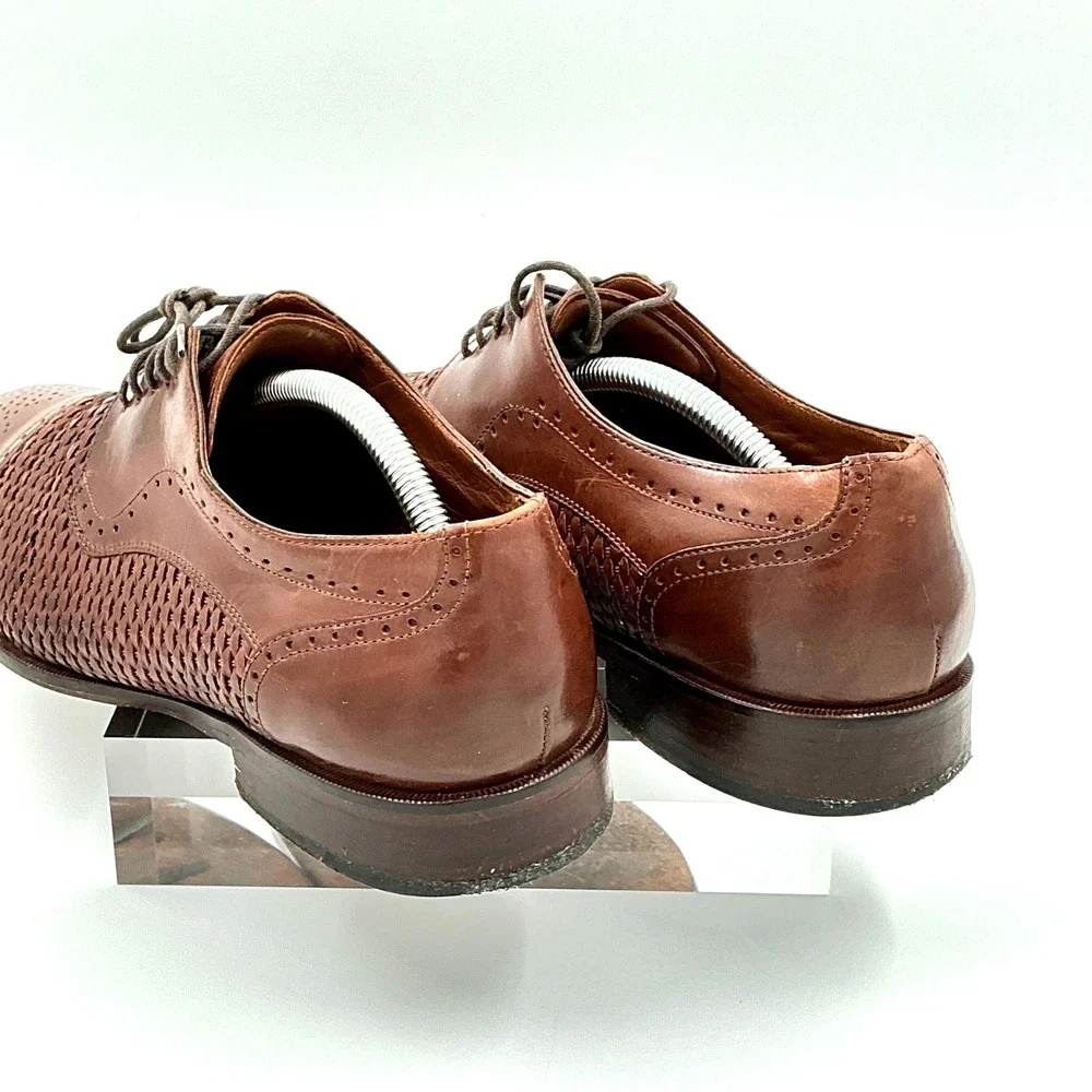 Johnston & Murphy Mens Size 9.5 Brown Woven Leather Cap Toe Oxford Brogue Shoes